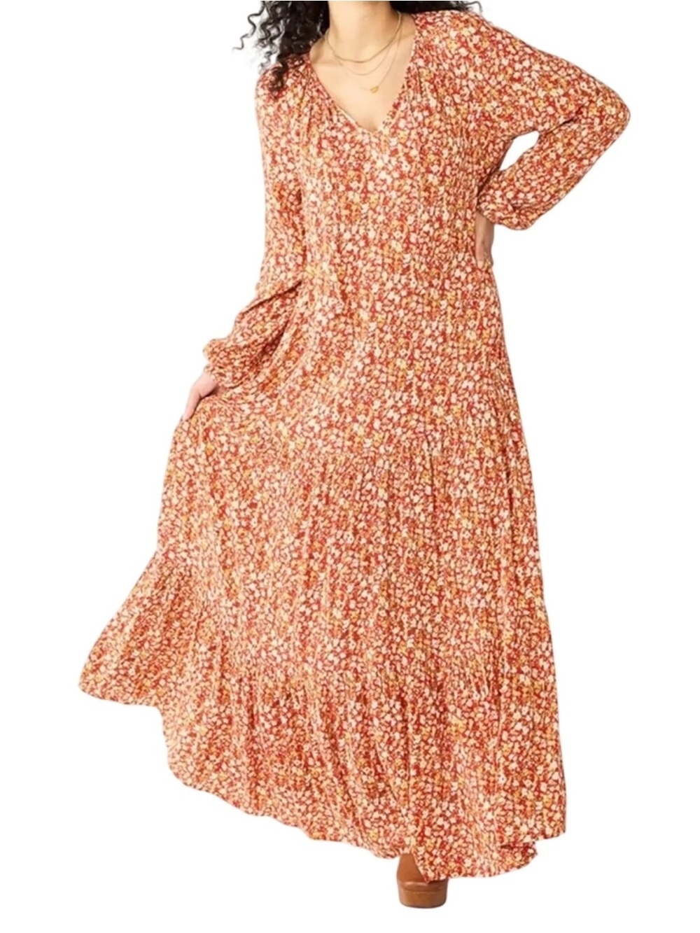 SONOMA GOODS FOR LIFE Women's Rust Floral V-Neck Maxi Dress women’s size 1X